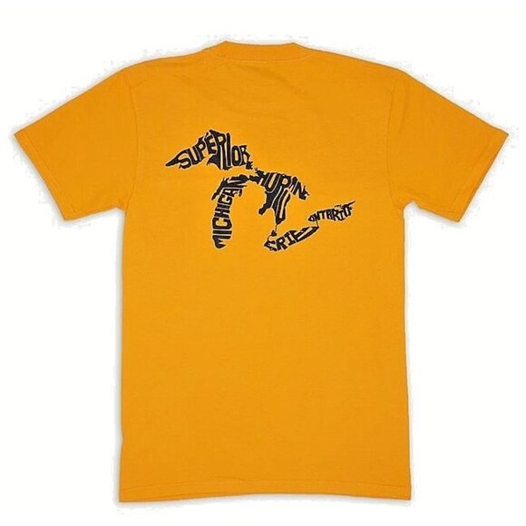 zinc Other - Michigan Great Lakes Map T-Shirt Men's Size Large Gold Heavy Duty Pocket Tee